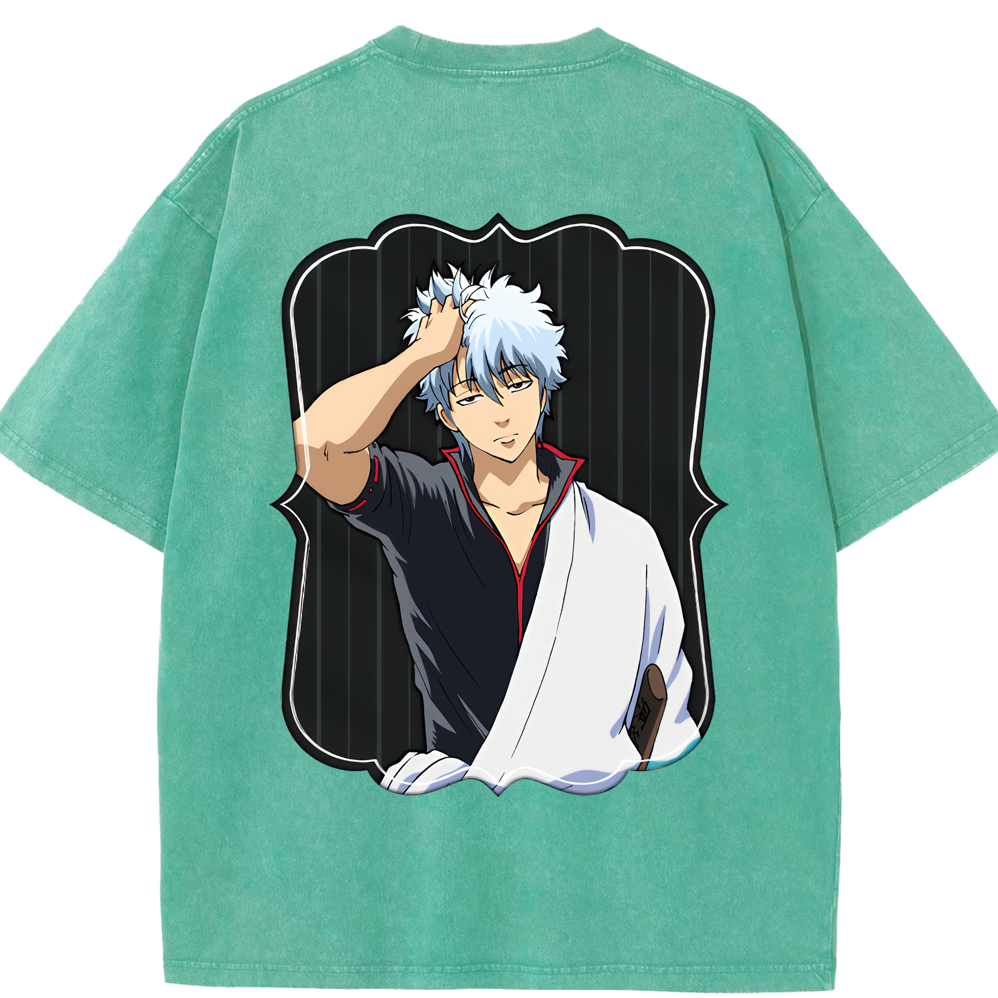 （画像用） ぎんたま 坂田銀時（さかたぎんとき） 神楽 志村新八（しむら しんぱち） GINTAMA Sakata Gintoki Kagura Shimura Shinpachi 綿100% ヴィンテージ風 半袖Tシャツ（背面プリント）